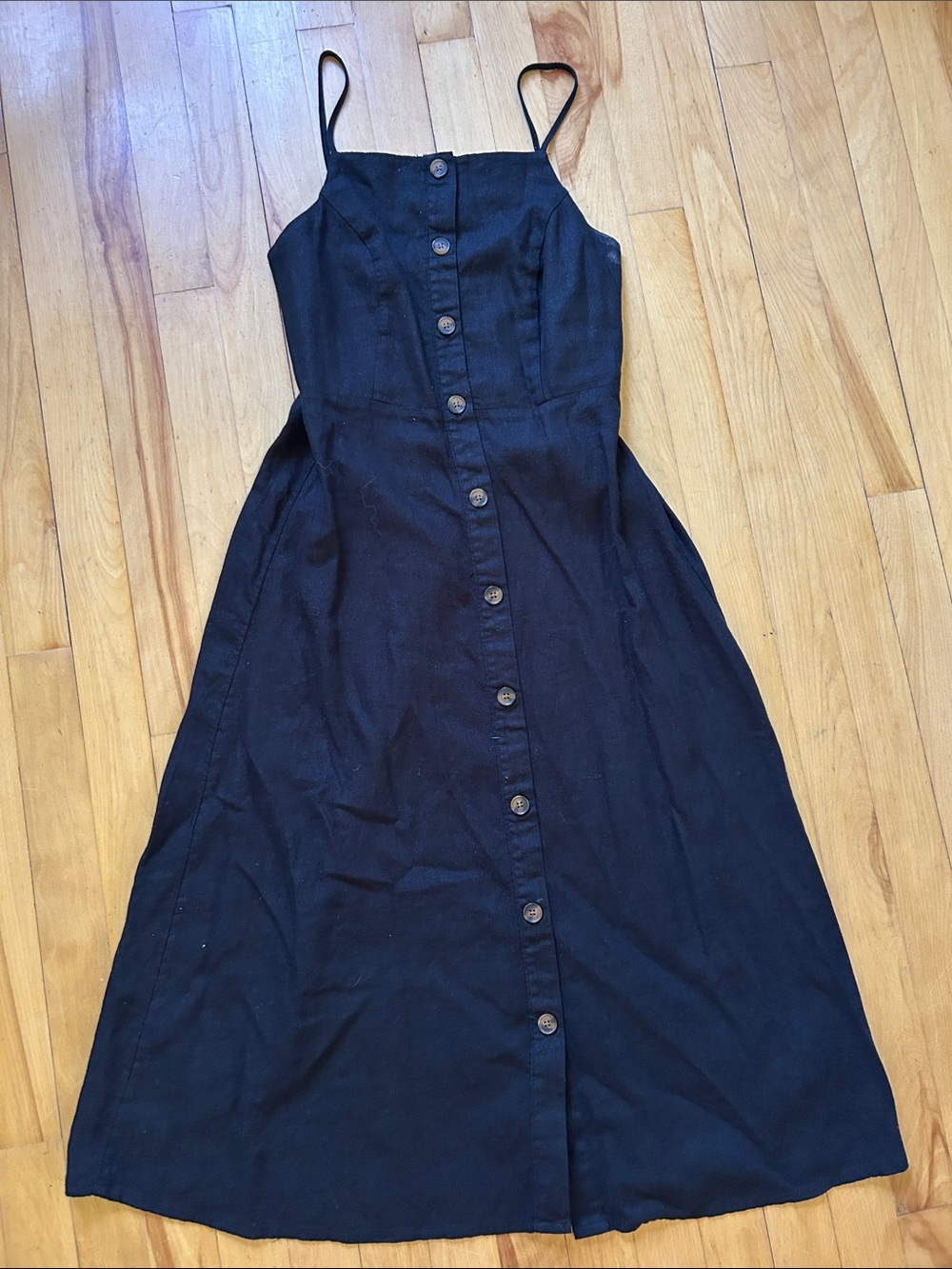 Old Navy Black Button-Front Midi Spaghetti-Strap Dress